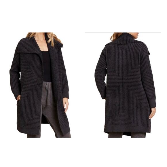 Barefoot Dreams Angular Striped Cardi Gray Black Soft Thick Women’s Large $198 - Picture 14 of 14